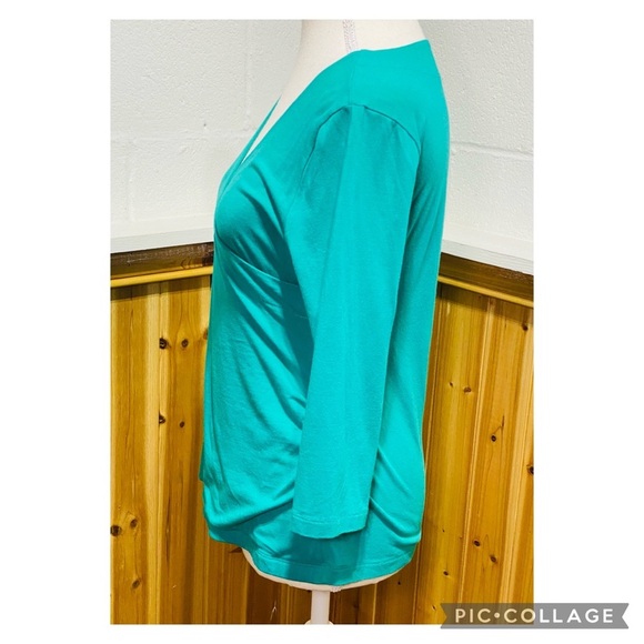 Soft Surroundings Women's Green Ruched Faux Wrap Shirt Size Petite Small - Picture 4 of 5